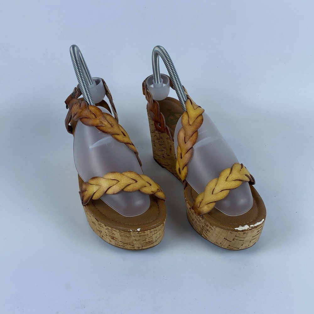 Crown Vintage Dryden Cork‎ Wedge Heels Womens 9 M Brown Braided Leather Open Toe